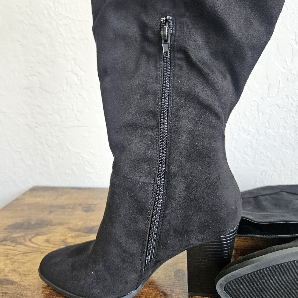 Journee Collection Womens Black Faux Suede Knee-High Boots Sz 7.5 XW Goth Witchy - Picture 8 of 12